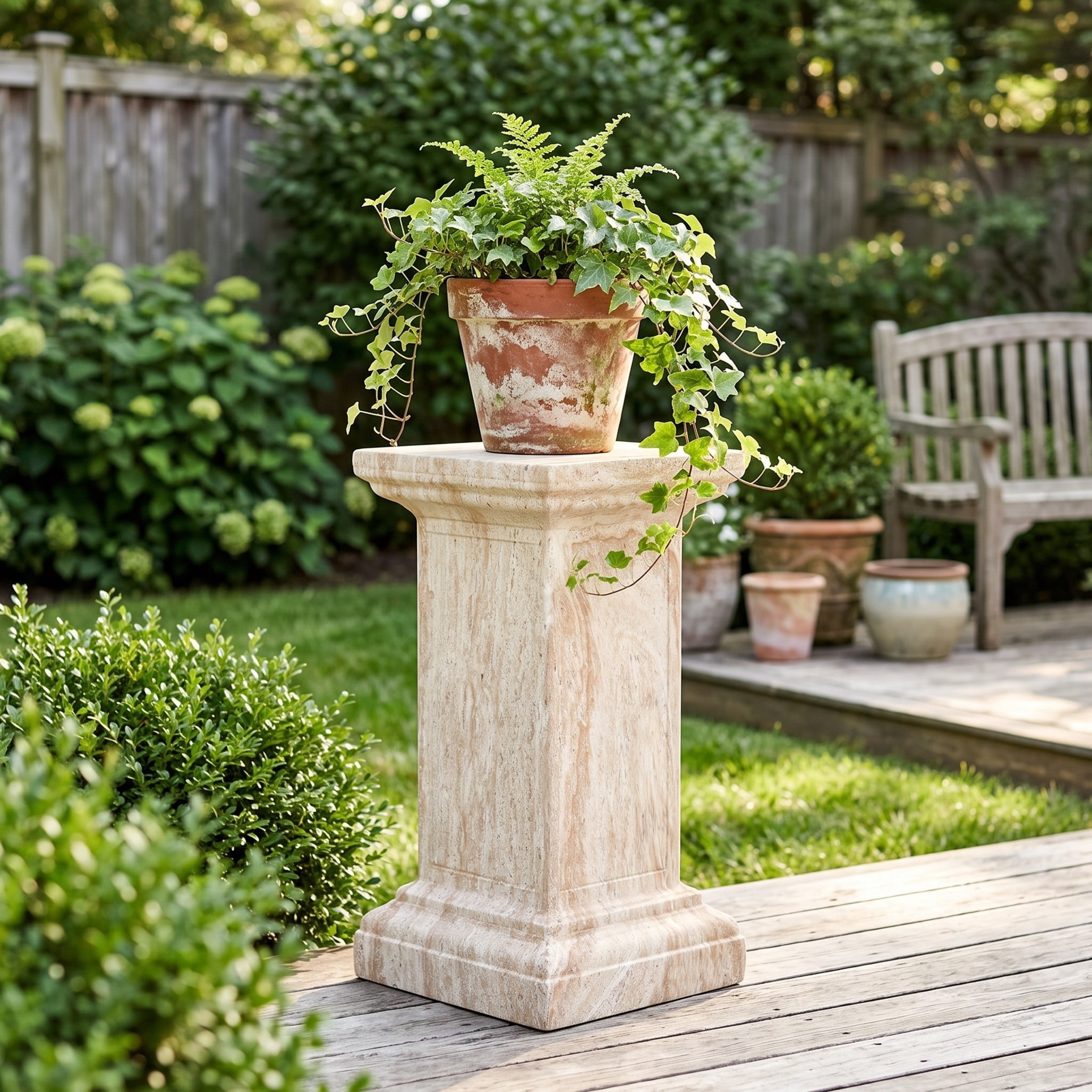 Christopher Knight Home Square MGO Pedestal Display Plant Stand, Indoor and Outdoor Use, Travertine