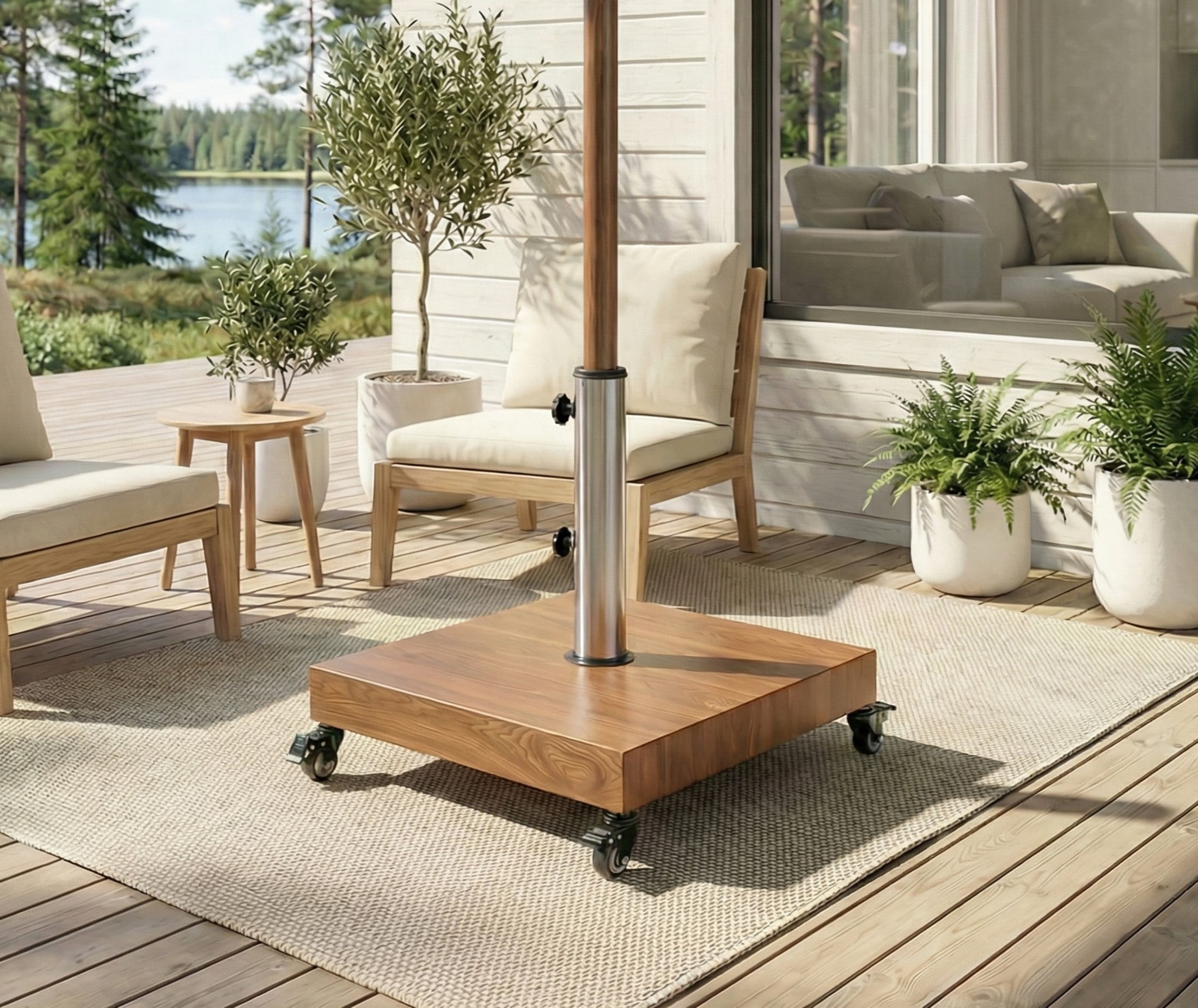 Christopher Knight Home Square Umbrella Base with Wheels, Stainless Steel Pole, Natural