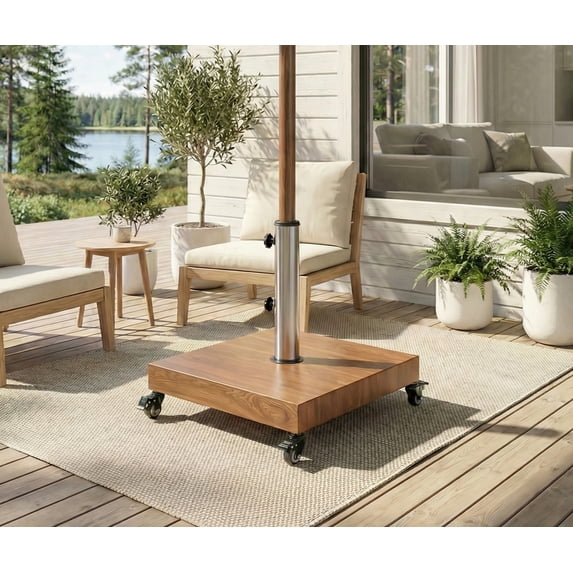 Christopher Knight Home Square Umbrella Base with Wheels, Stainless Steel Pole, Natural