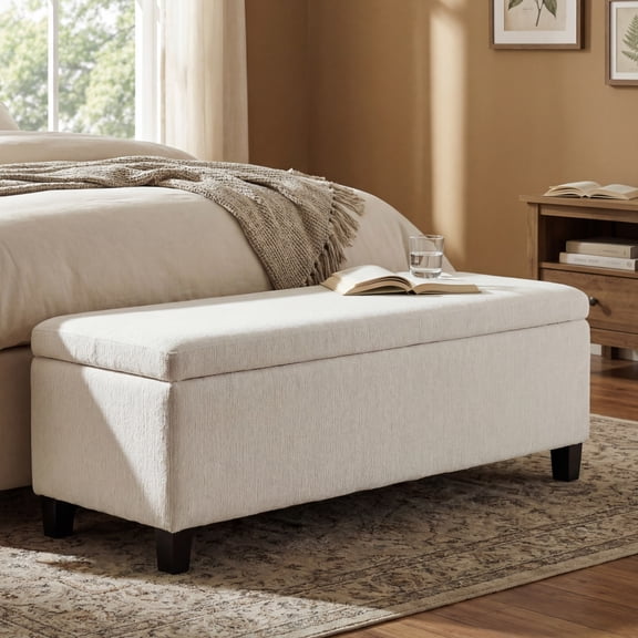 Christopher Knight Home Storage Ottoman Bench with Rubberwood Legs, Lift-Top Design, White