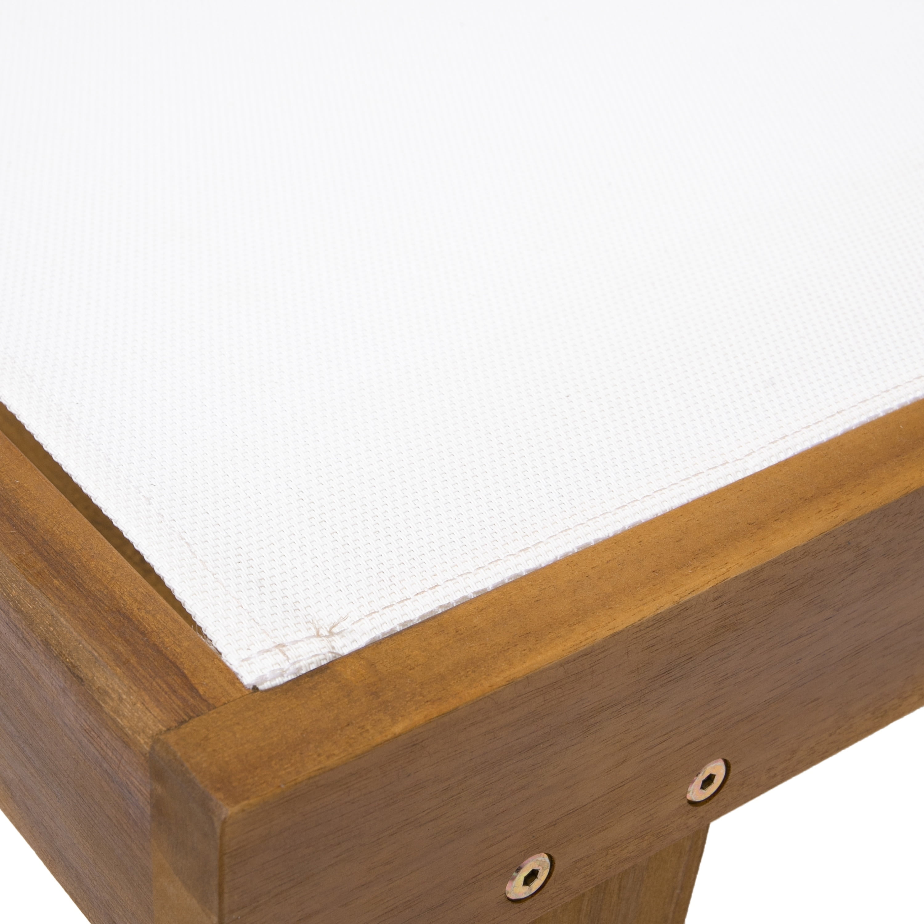 Summerland Teak Finish Acacia Wood Chaise Lounge with White Mesh