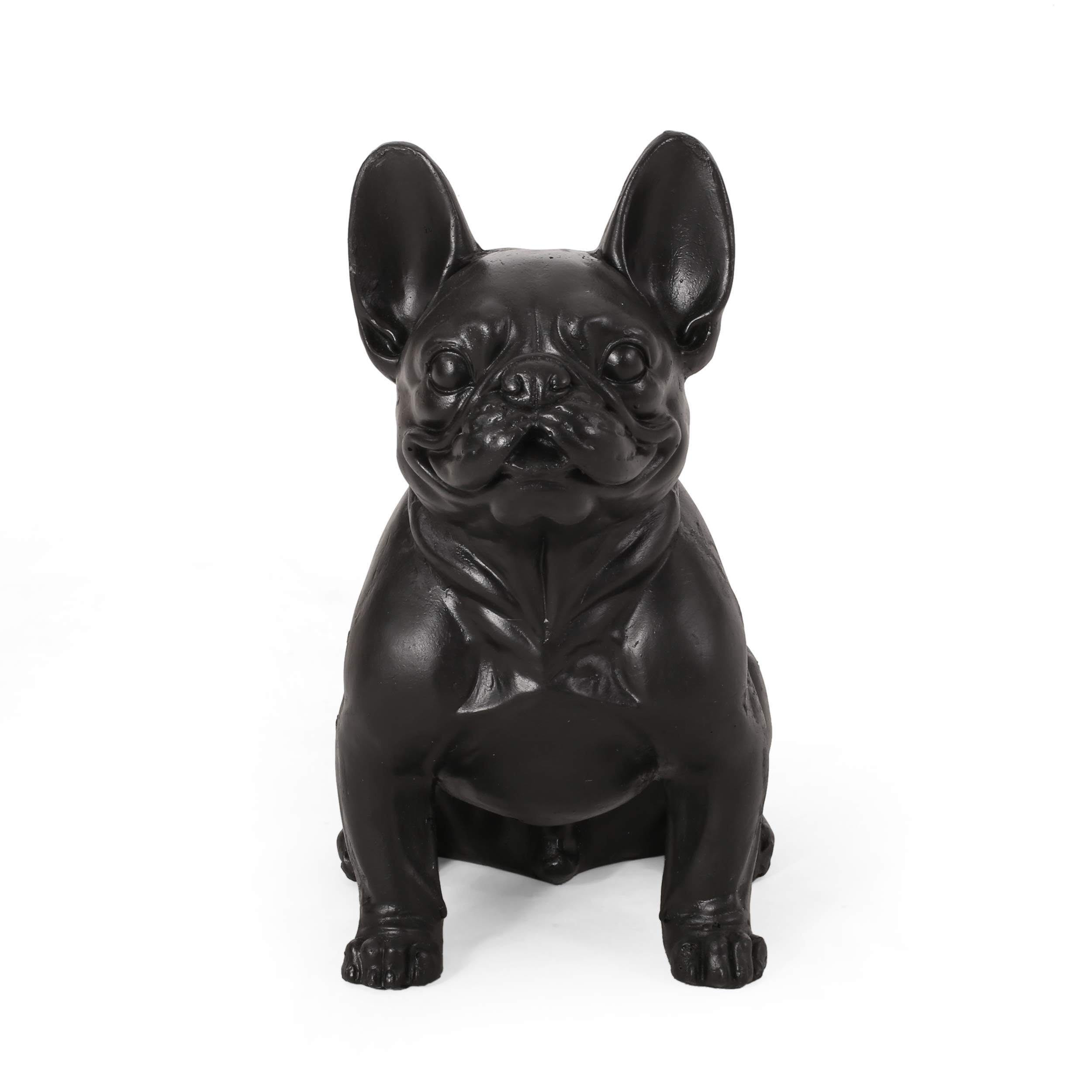 Matte Black Cast Stone French Bulldog Outdoor Garden Statue