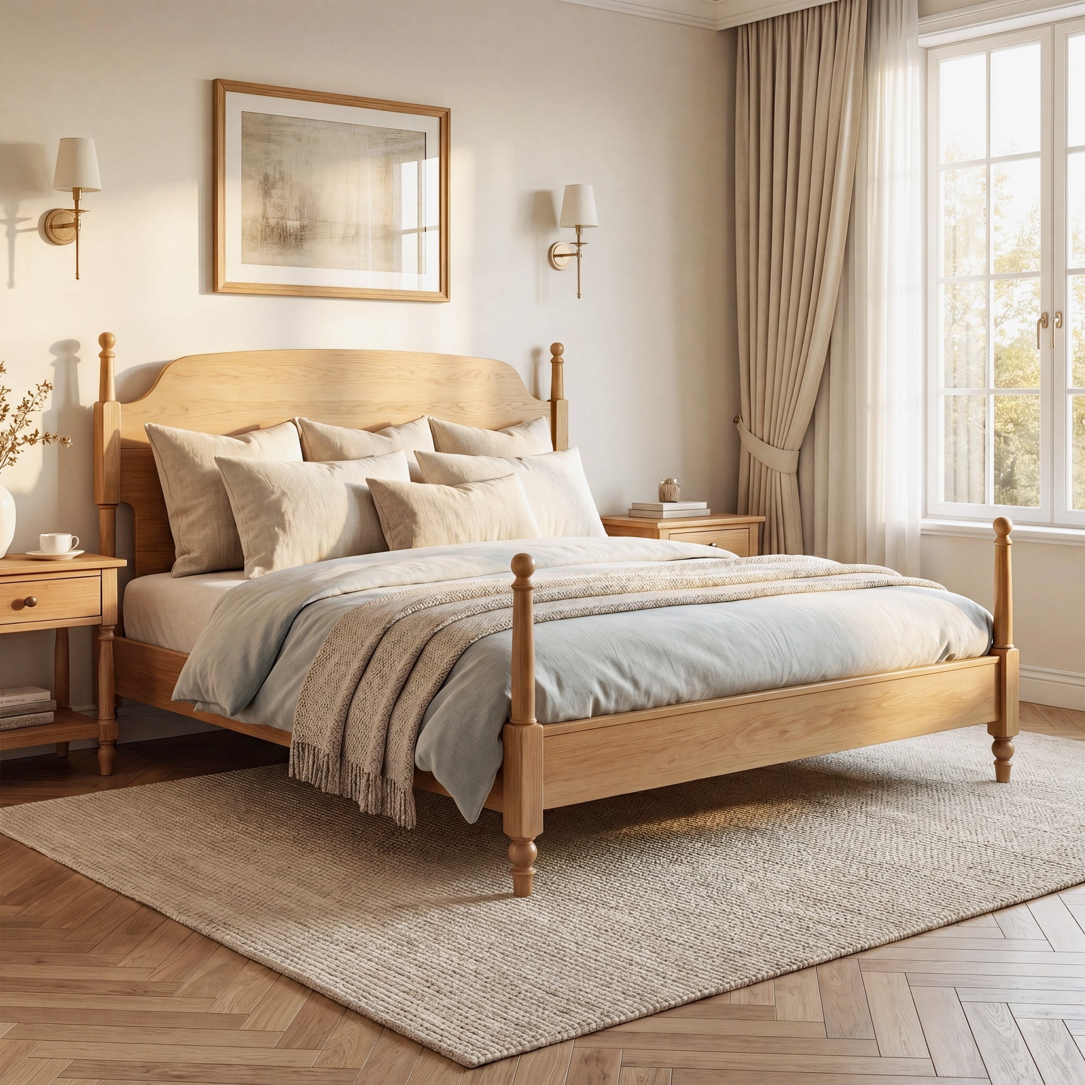 Christopher Knight Home Traditional Solid Wood Post Bed Frame with Arched Headboard, King, Natural