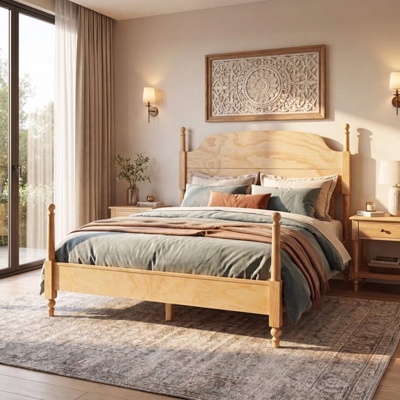 Christopher Knight Home Traditional Solid Wood Post Bed Frame with Arched Headboard, Queen, Natural