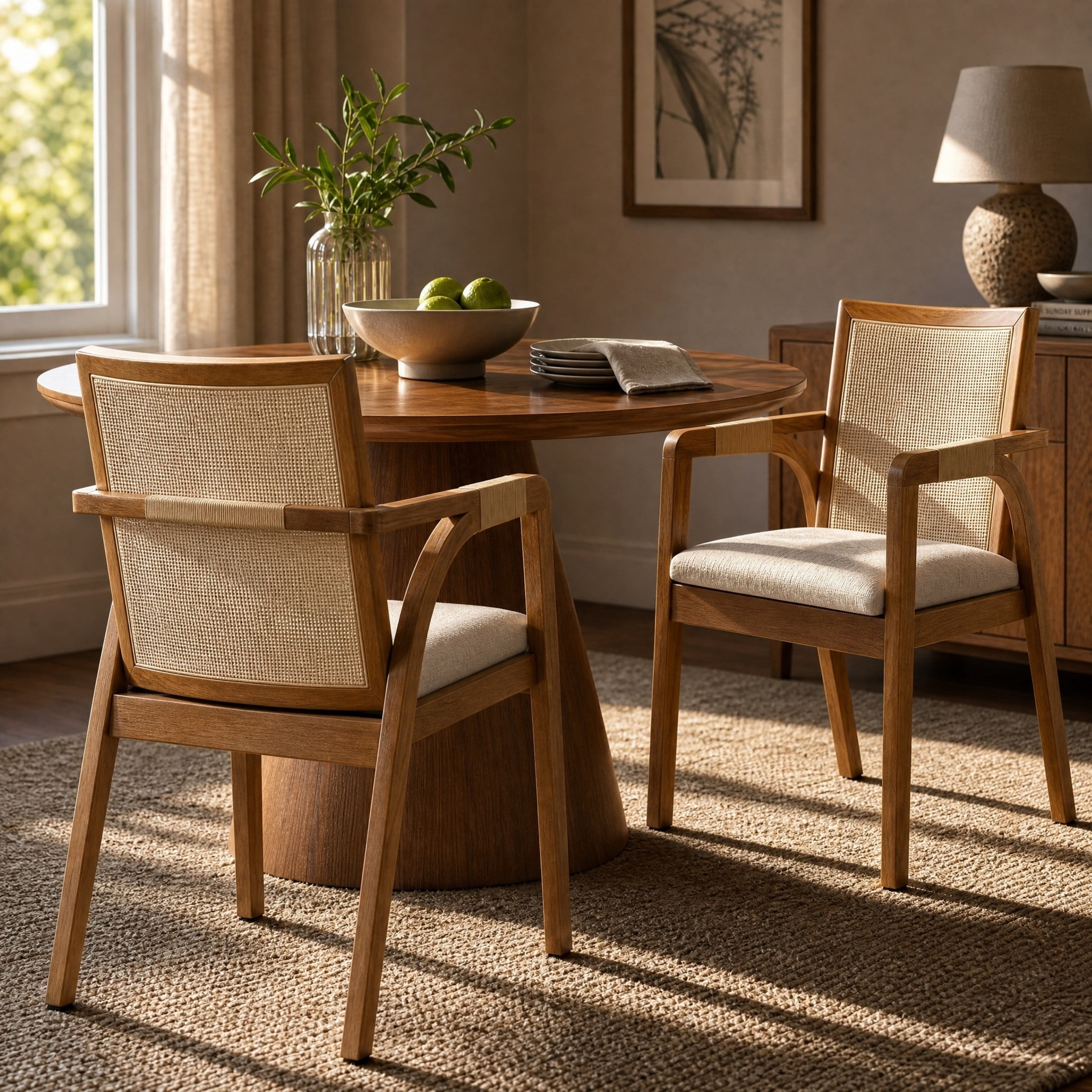 Christopher Knight Home Traditional Wood Dining Armchairs with Textilene Back, Beige+Walnut, Set of 2