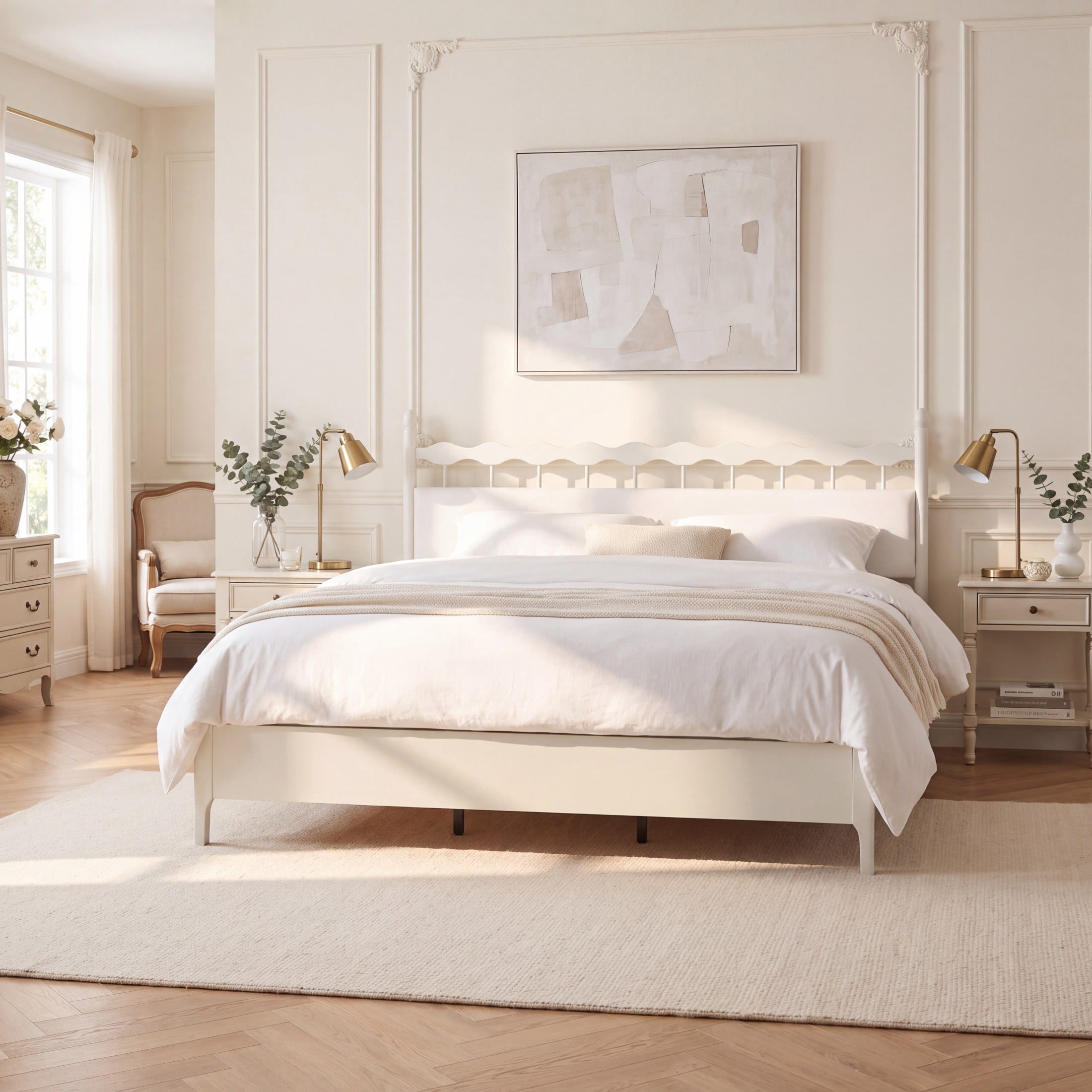 Christopher Knight Home Transitional Platform Bed Frame with Upholstered Headboard, King Size, White