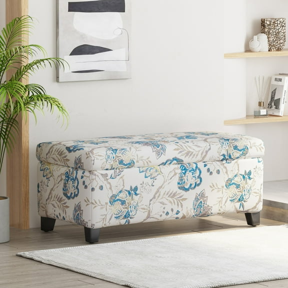 Christopher Knight Home Transitional Storage Ottoman, Floral Pattern, Blue