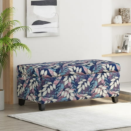 Christopher Knight Home Transitional Storage Ottoman, Tropical Pattern, Blue