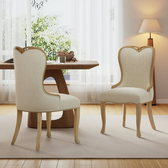 Christopher Knight Home Tufted Wingback Dining Chairs with High Backrest, Solid Wood Frame, Beige, Set of 2