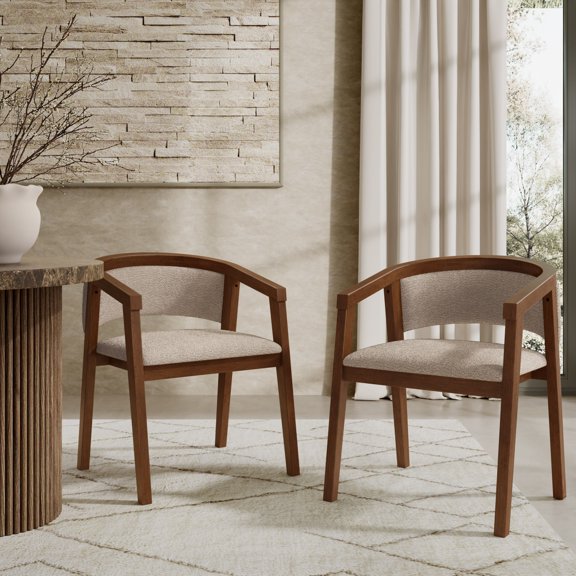 Christopher Knight Home U-Shaped Upholstered Dining Chairs, Solid Wood Frame, Khaki+Walnut, Set of 2