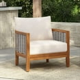 thumbnail image 1 of Christopher Knight Home Unique Tub Outdoor Arm Chair with Woven Rope Back and Wood Frame, Beige Cushions, 1 of 13