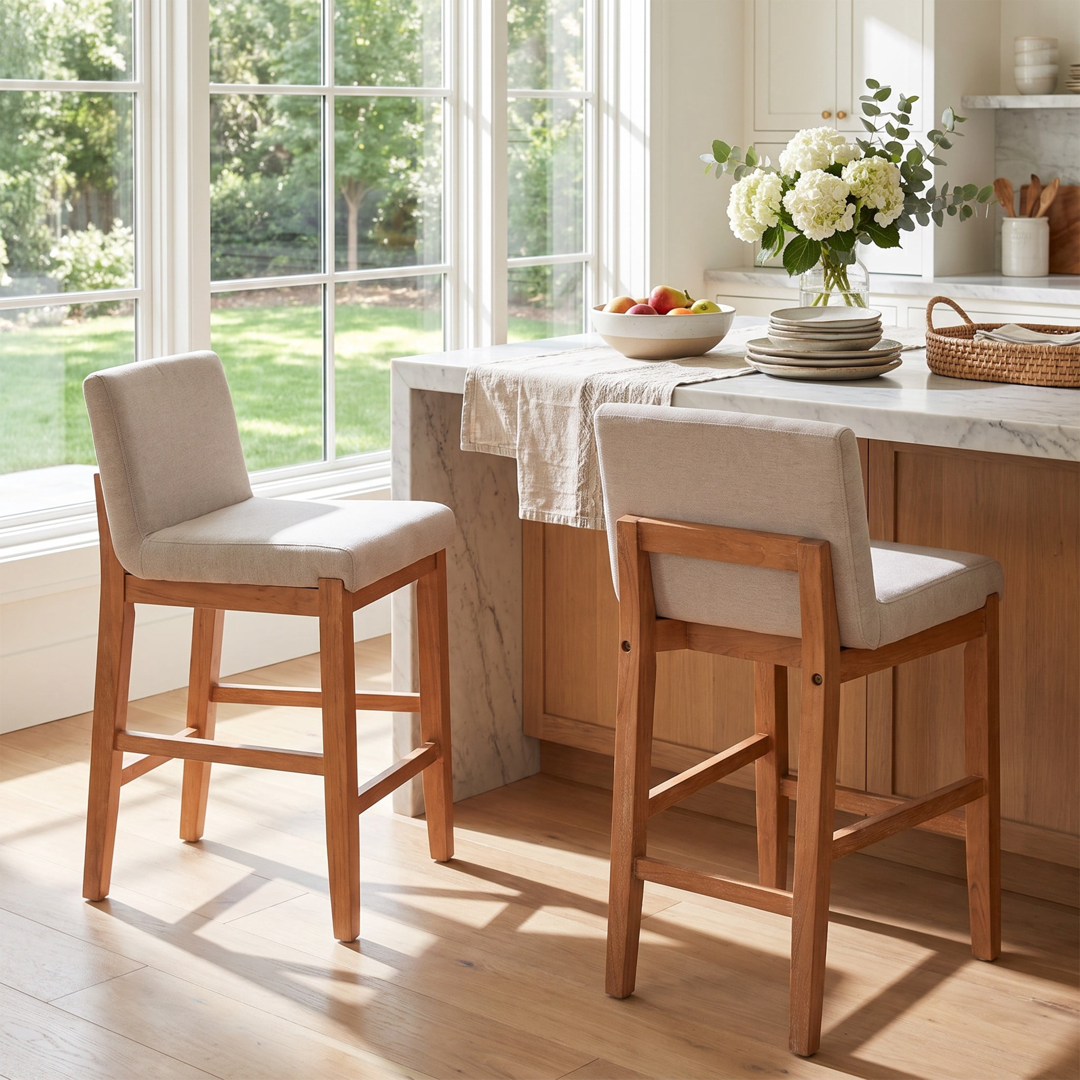 Christopher Knight Home Upholstered Armless Counter Height Bar Stools, Wood Frame, Natural, Set of 2