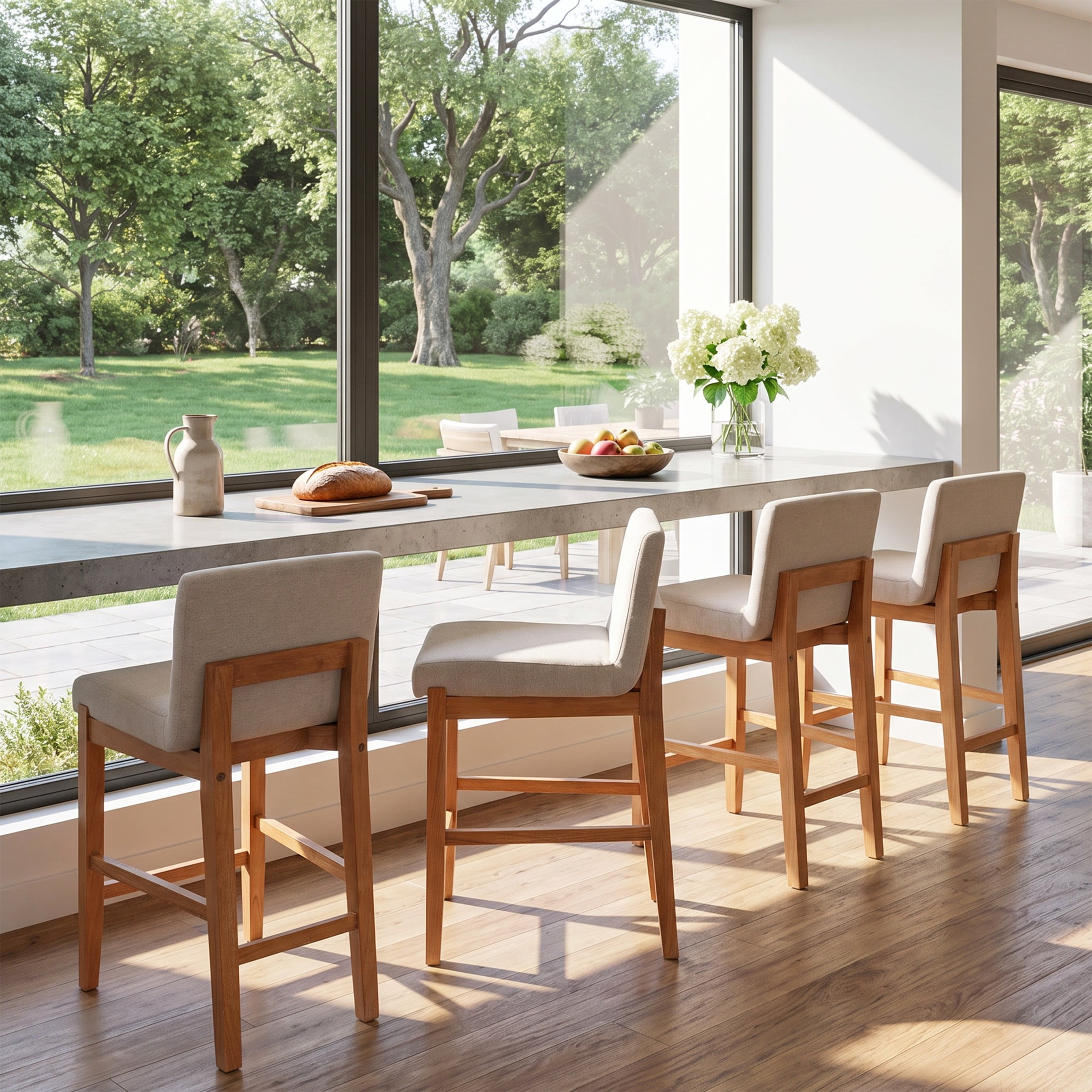 Christopher Knight Home Upholstered Armless Counter Height Bar Stools, Wood Frame, Natural, Set of 4
