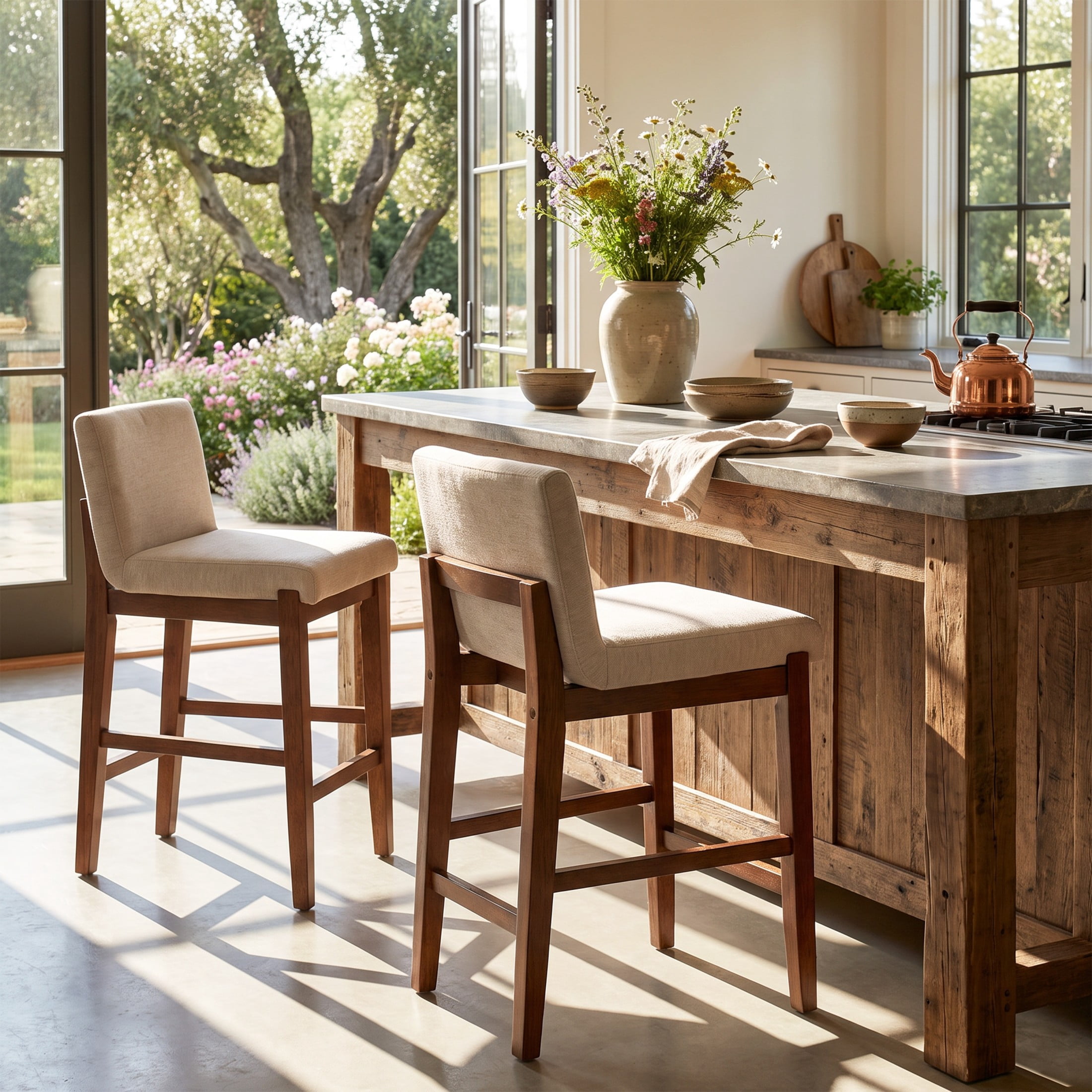 Christopher Knight Home Upholstered Armless Counter Height Bar Stools, Wood Frame, Walnut, Set of 2