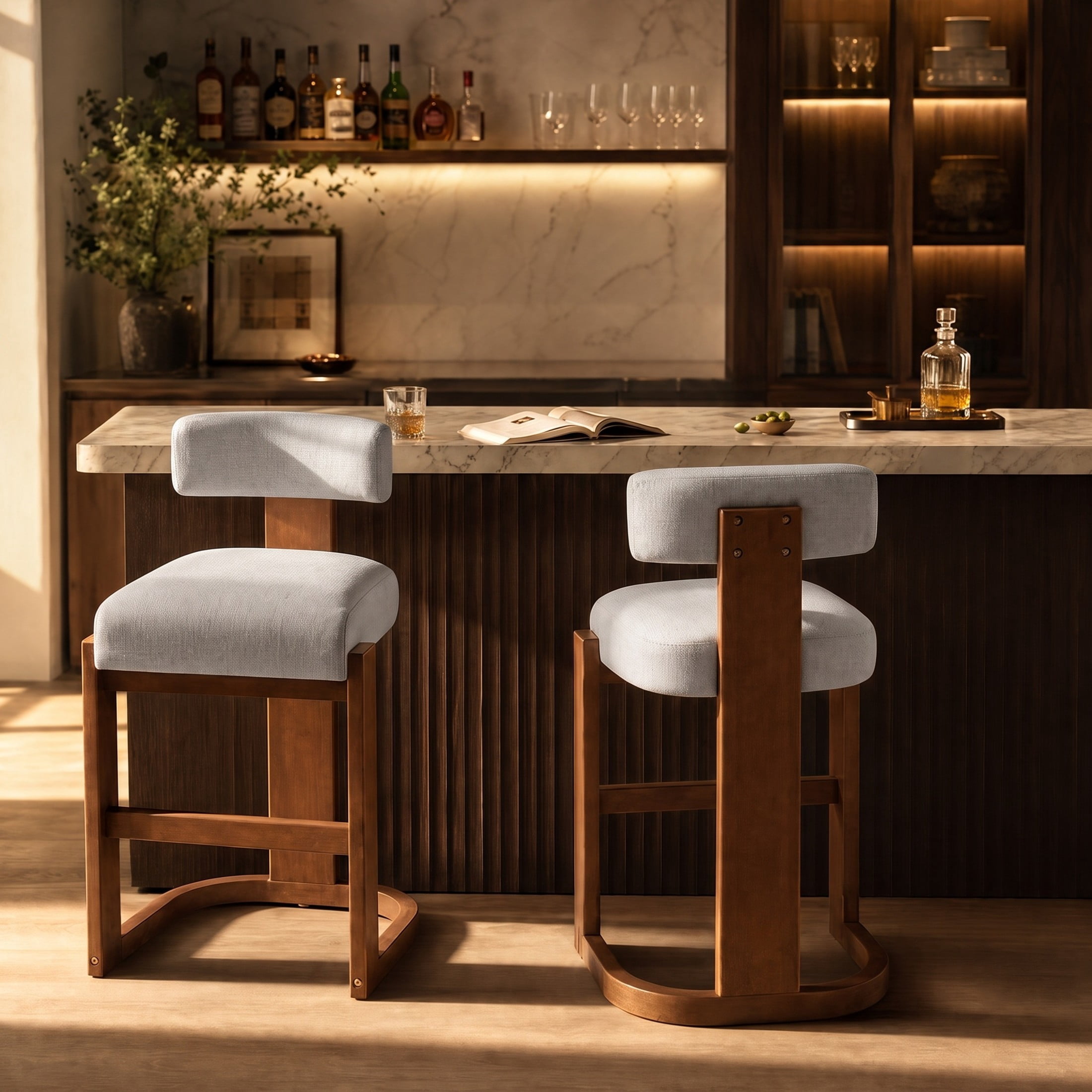 Christopher Knight Home Upholstered Counter Height Bar Stools, Wood Frame, Espresso+Beige, Set of 2