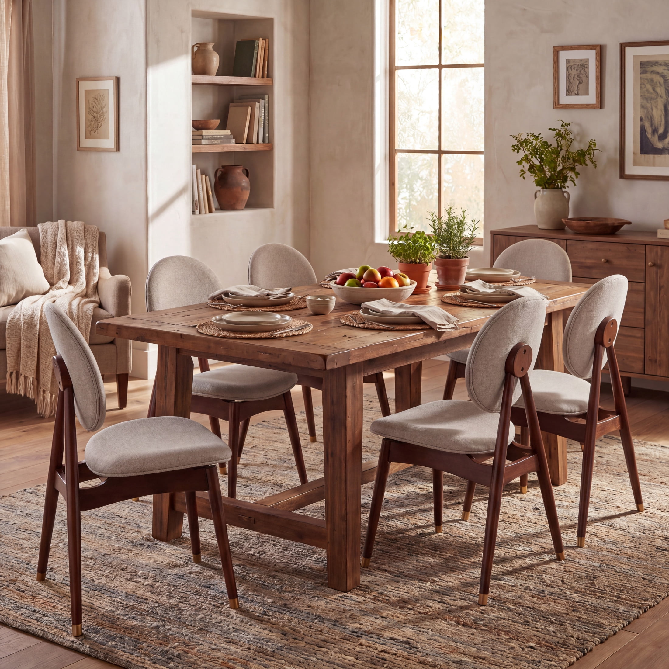Christopher Knight Home Upholstered Dining Chairs, Solid Wood Frame with Curved Back, Gray+Brown, Set of 6