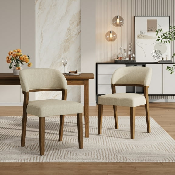 Christopher Knight Home Upholstered Dining Chairs with Solid Wood Frame, Walnut+Beige, Set of 2
