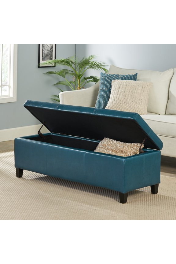 Upholstered PU Leather Storage Ottoman, Solid Wood Legs, Gray