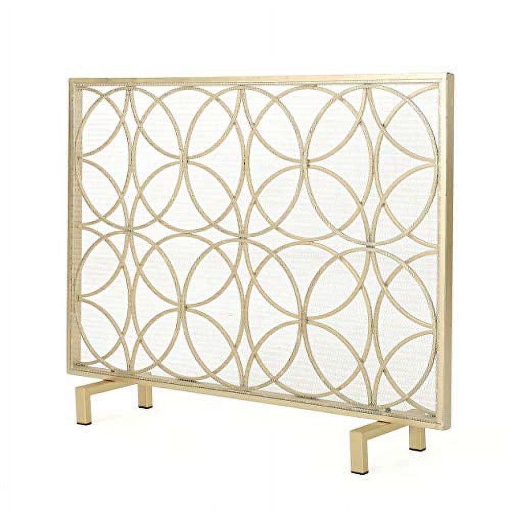 Gold Iron Single Panel Fireplace Screen with Mesh