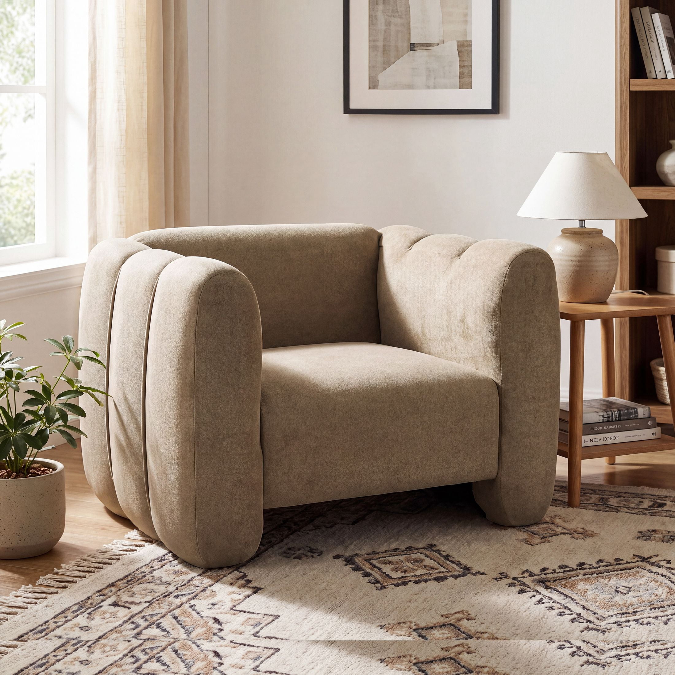 Christopher Knight Home Velvet Club Chair, Plush Upholstered Accent Chair with Channel Stitching, Camel