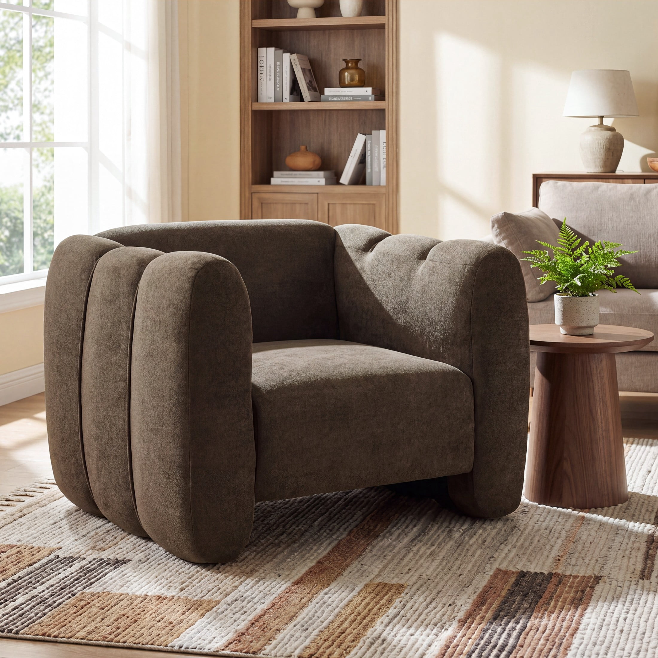 Christopher Knight Home Velvet Club Chair, Plush Upholstered Accent Chair with Channel Stitching, Dark Brown