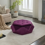 Christopher Knight Home Velvet Polygon Storage Ottoman, Diamond Button Tufted Footrest, Purple