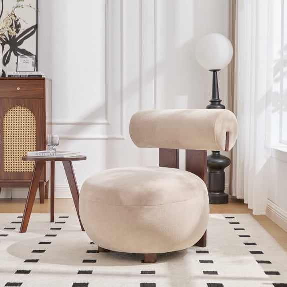 Christopher Knight Home Velvet Upholstered Accent Chair with Solid Wood Frame, Light Brown + Walnut