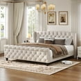 thumbnail image 1 of Christopher Knight Home Velvet Upholstered King Bed Frame with Wingback Headboard & Scroll Footboard, Beige, 1 of 13