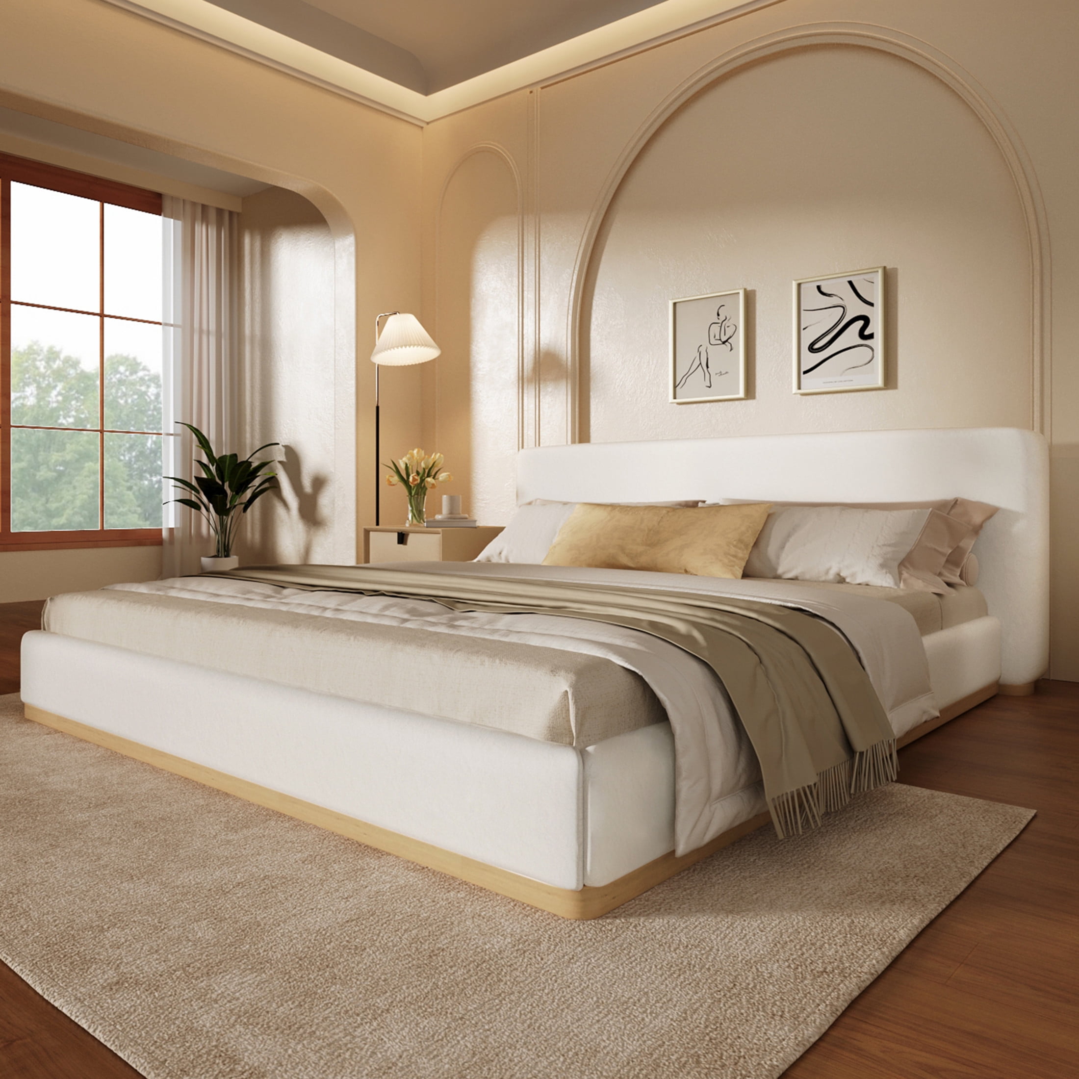 Christopher Knight Home Velvet Upholstered King Bed, Solid Wood Platform  Bed Frame, White
