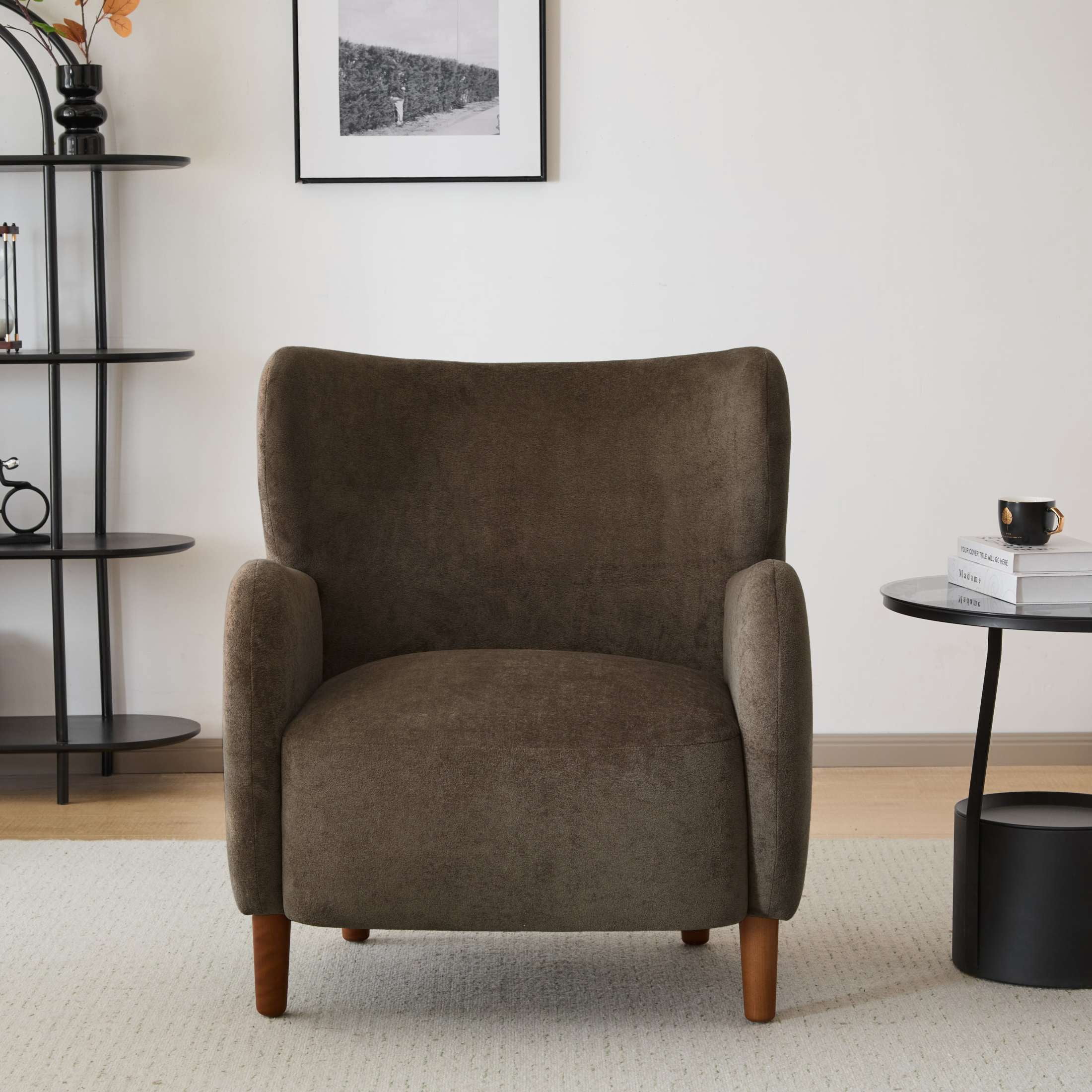 Christopher Knight Home Velvet Upholstered Mid Century Modern Accent Arm Chair with Wingback, Dark Brown