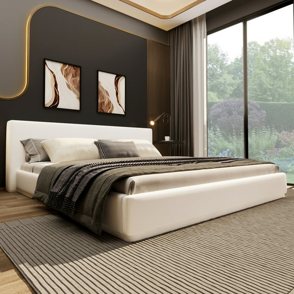 Christopher Knight Home Velvet Upholstered Queen
Bed, Solid Wood Platform Bed Frame, White