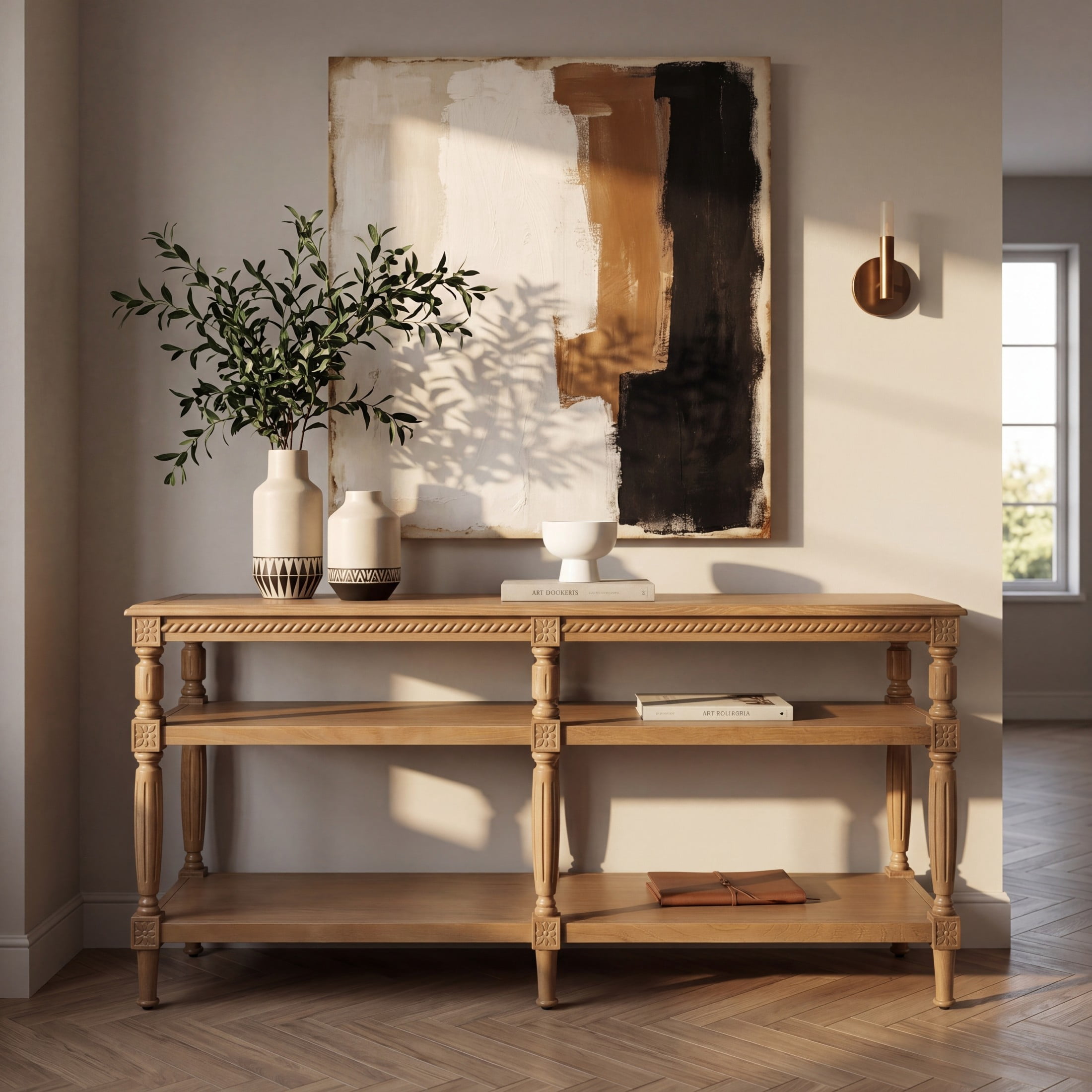 Christopher Knight Home Vintage 3-Tier Wood Console Table, 59" Farmhouse Open Storage Sofa Table, Natural