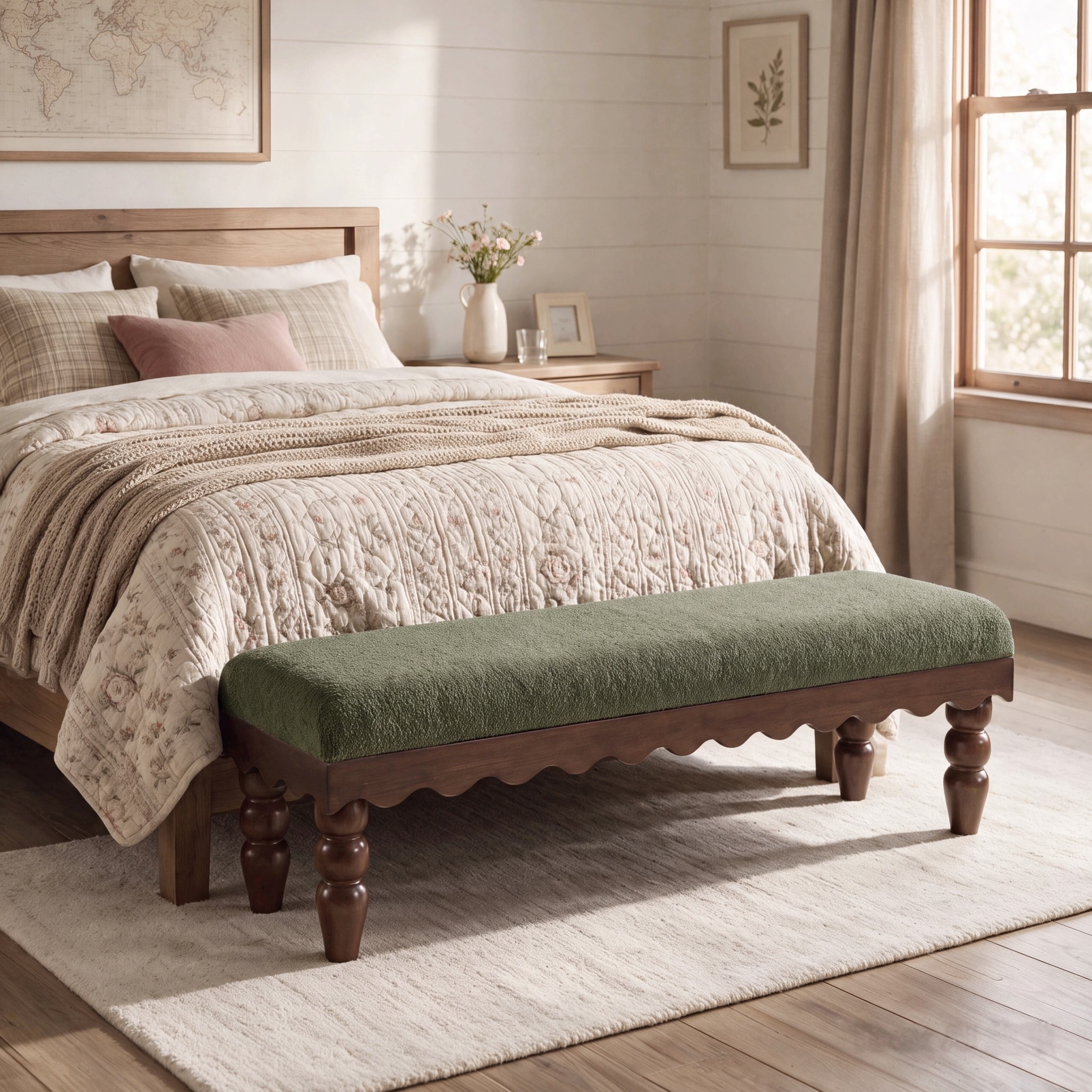 Christopher Knight Home Vintage Boucle Fabric Bench Wave Trim Ottoman With Solid Wood Legs Olive Green: Worth Buying?