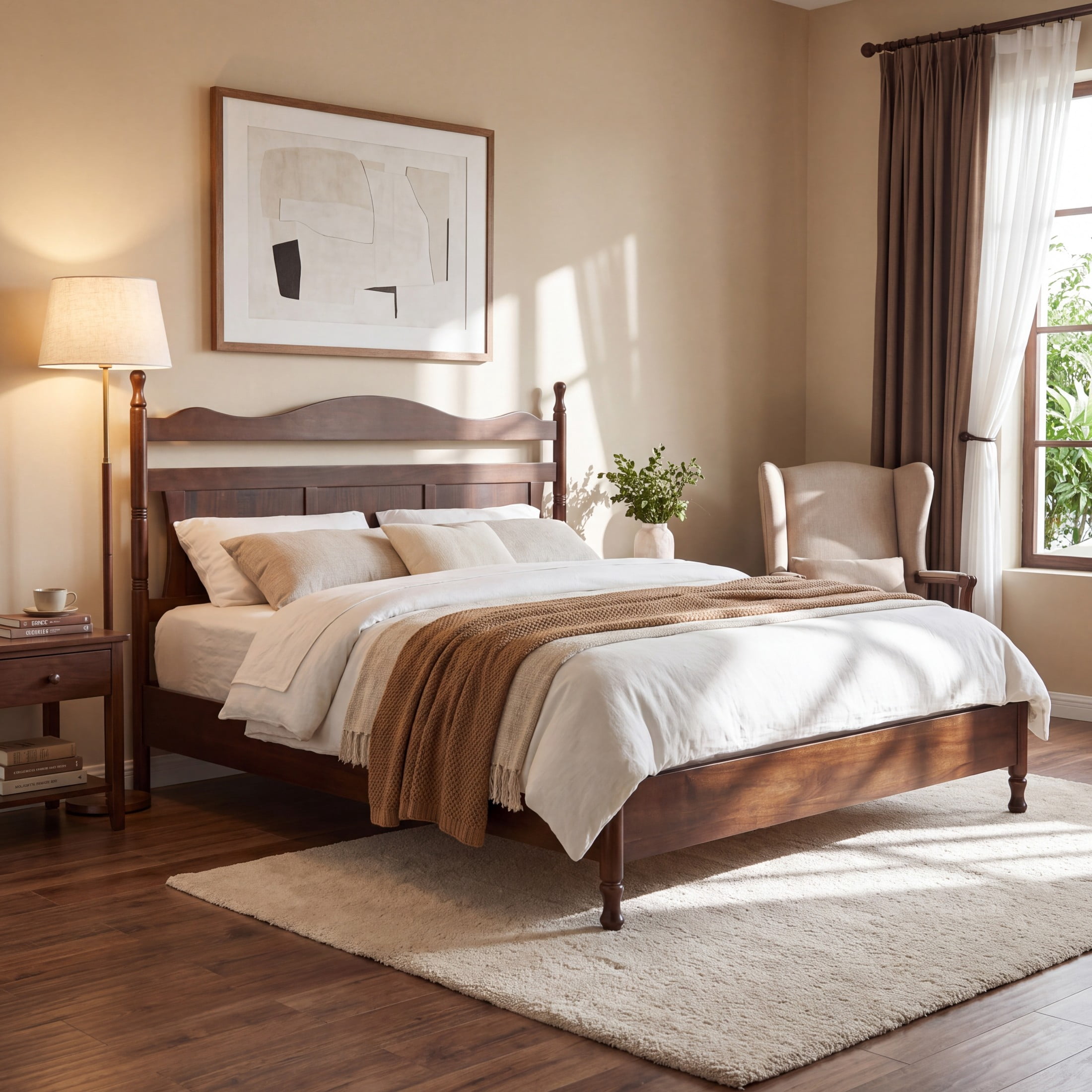 Christopher Knight Home Vintage King Solid Wood Platform Bed Frame, Curved Headboard, Dark Brown