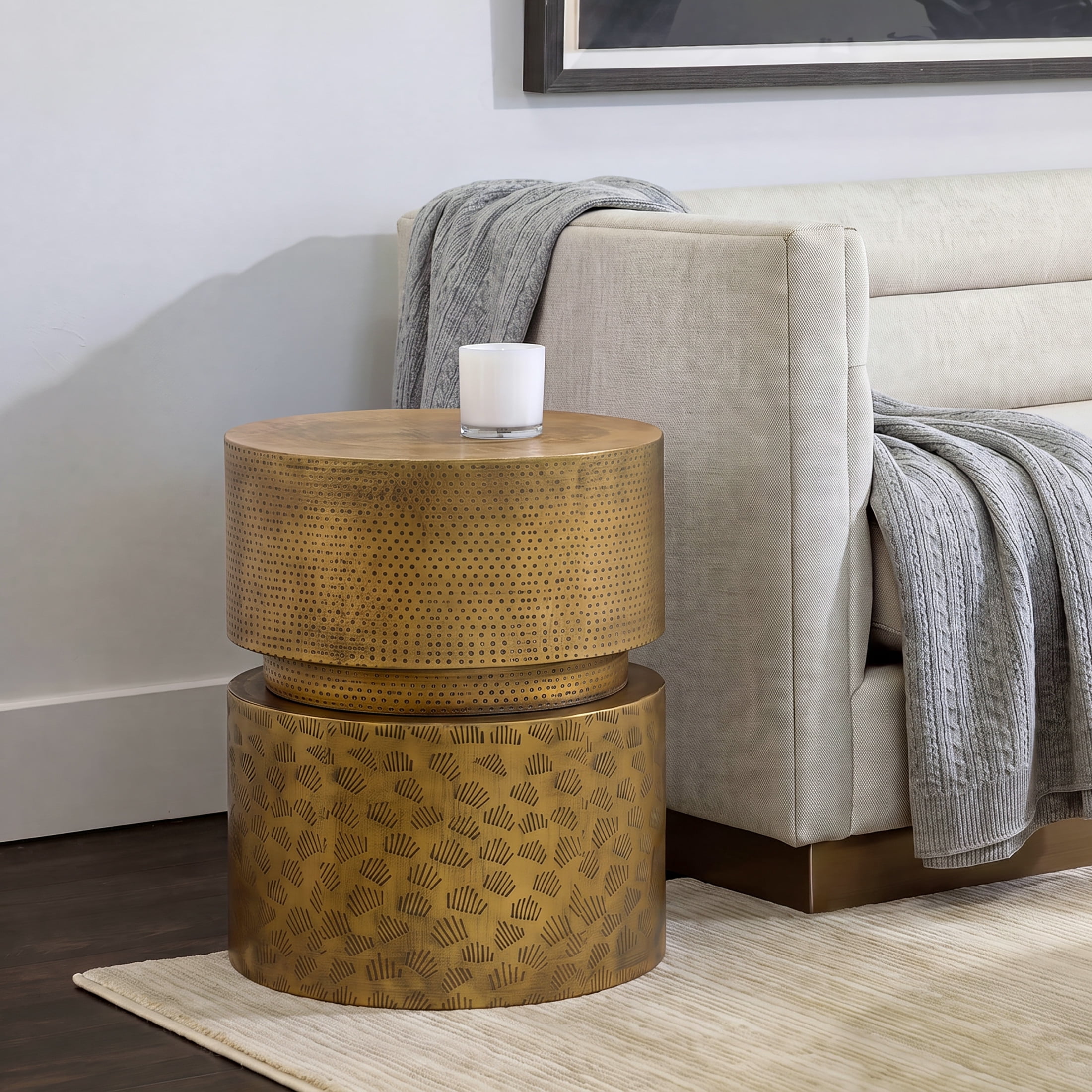 Christopher Knight Home Vintage Textured Iron Accent Side Table, Indoor Outdoor Use, Antique Gold