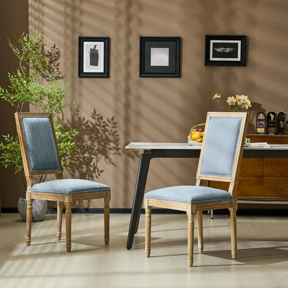 Christopher Knight Home Vintage Upholstered Dining Chairs, Solid Wood Frame, Denim Blue, Set of 2