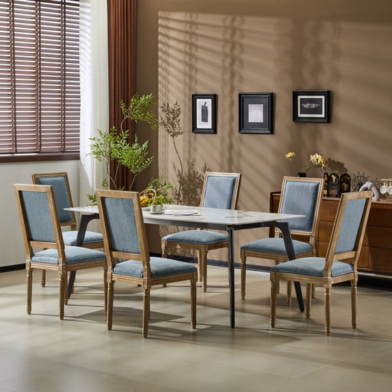 Christopher Knight Home Vintage Upholstered Dining Chairs, Solid Wood Frame, Denim Blue, Set of 6