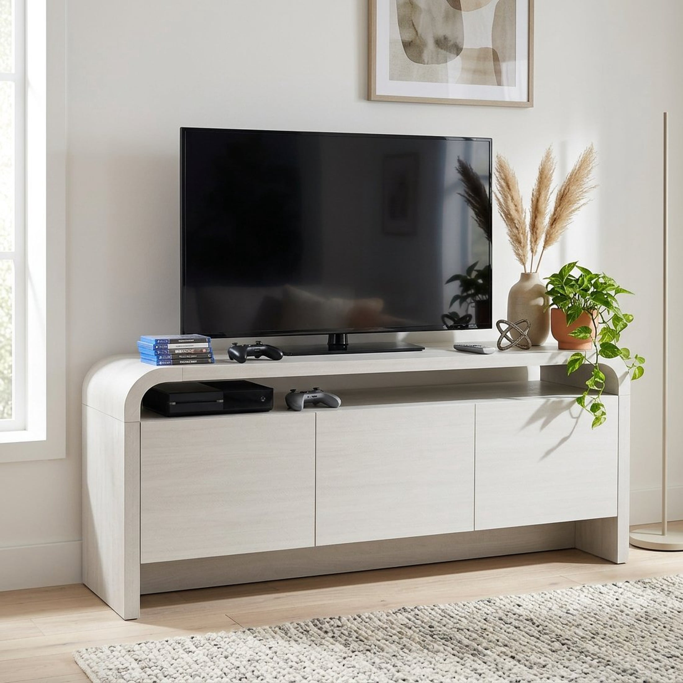 Christopher Knight Home Waterfall Sideboard Cabinet with Open Shelf and Hidden Storage, White Oak