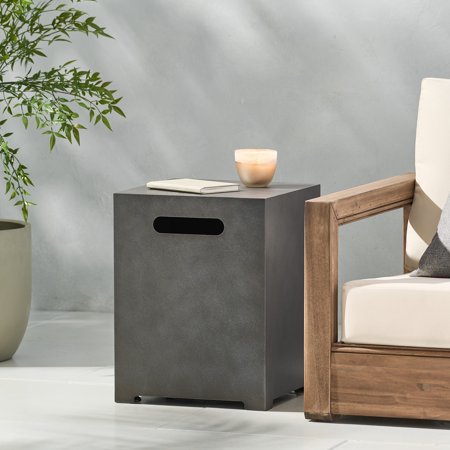Christopher Knight Home Wellington Outdoor Metal Tank Holder Side Table by Concrete Finish