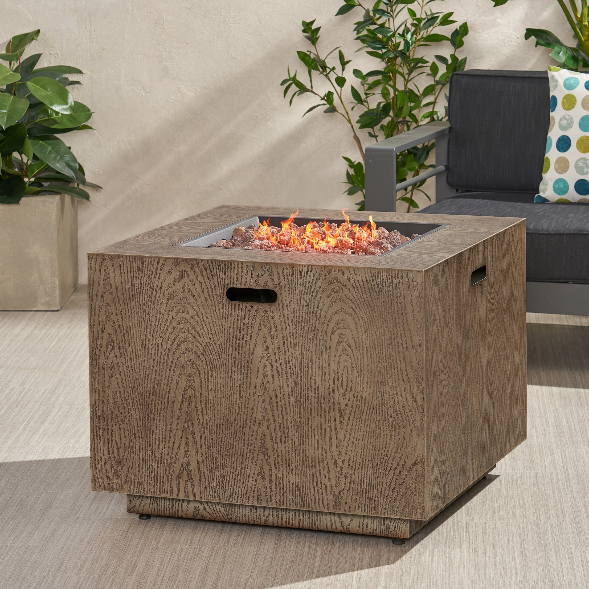 Wellington 31" Brown Wood Pattern Iron Gas Fire Pit Table