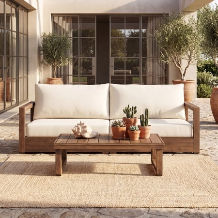 Christopher Knight Home Westchester 2-Piece Outdoor Chat Set with Coffee Table, 3 Seats, Brown+Beige