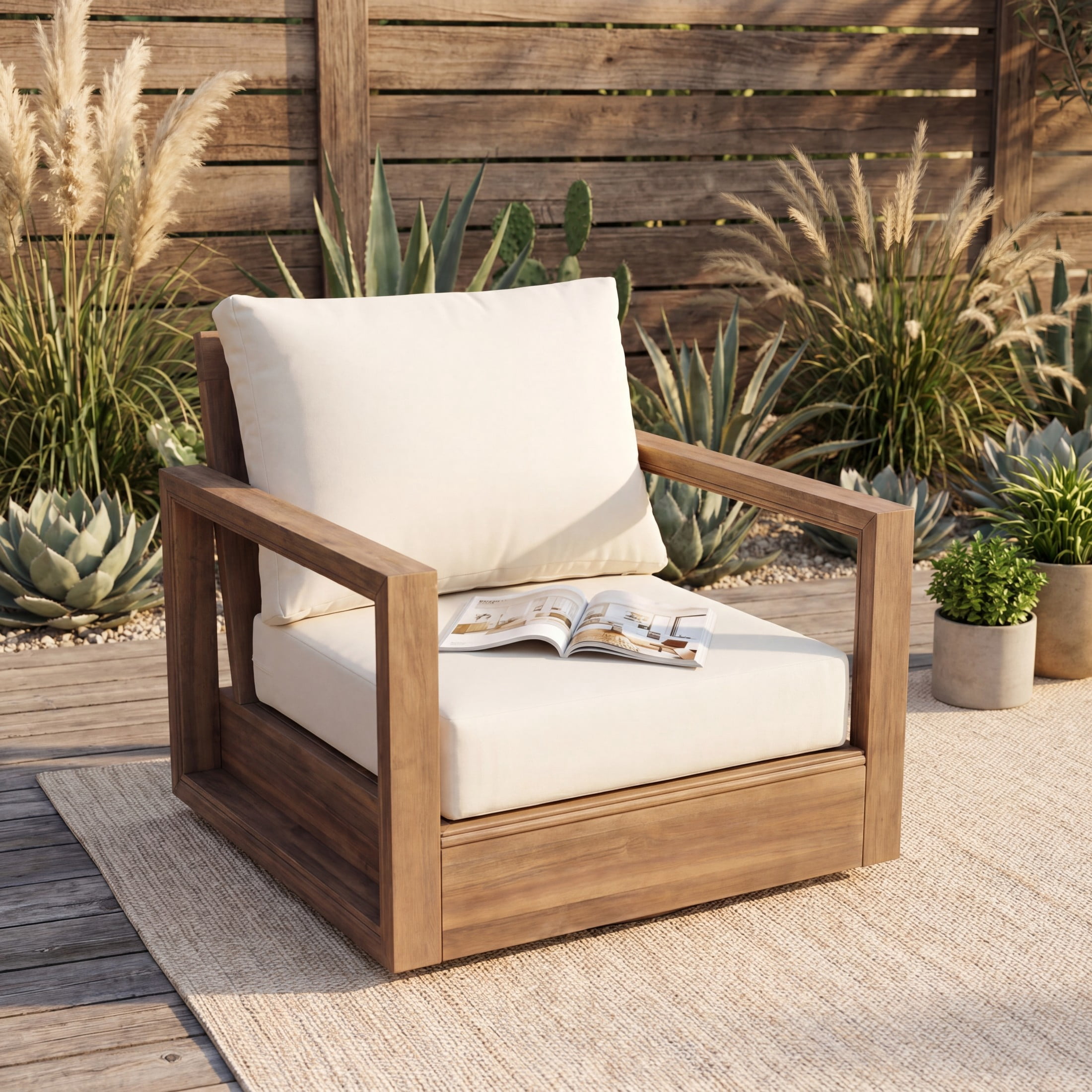 Christopher Knight Home Westchester Outdoor 360° Swivel Chair, Wood Frame with Cushions, Brown+Beige