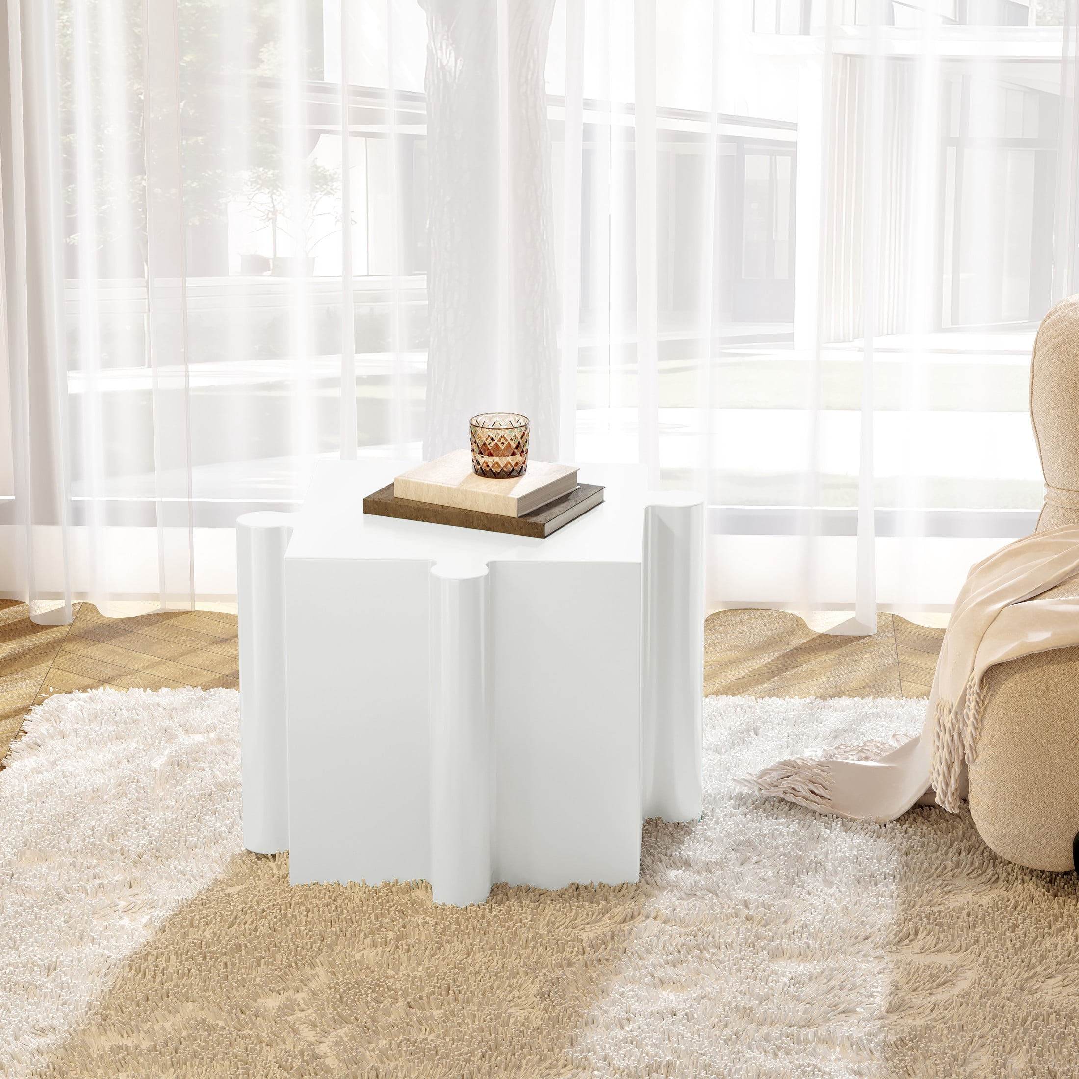 Christopher Knight Home White Puzzle Art Side Table, Modular Interlocking Design, Indoor Outdoor Use, Convex Edge