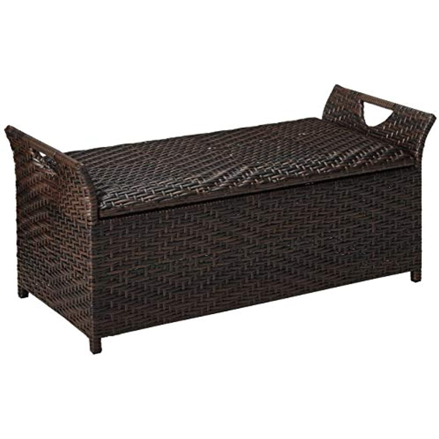 Contemporary Brown Wicker Outdoor Storage Bench/Ottoman