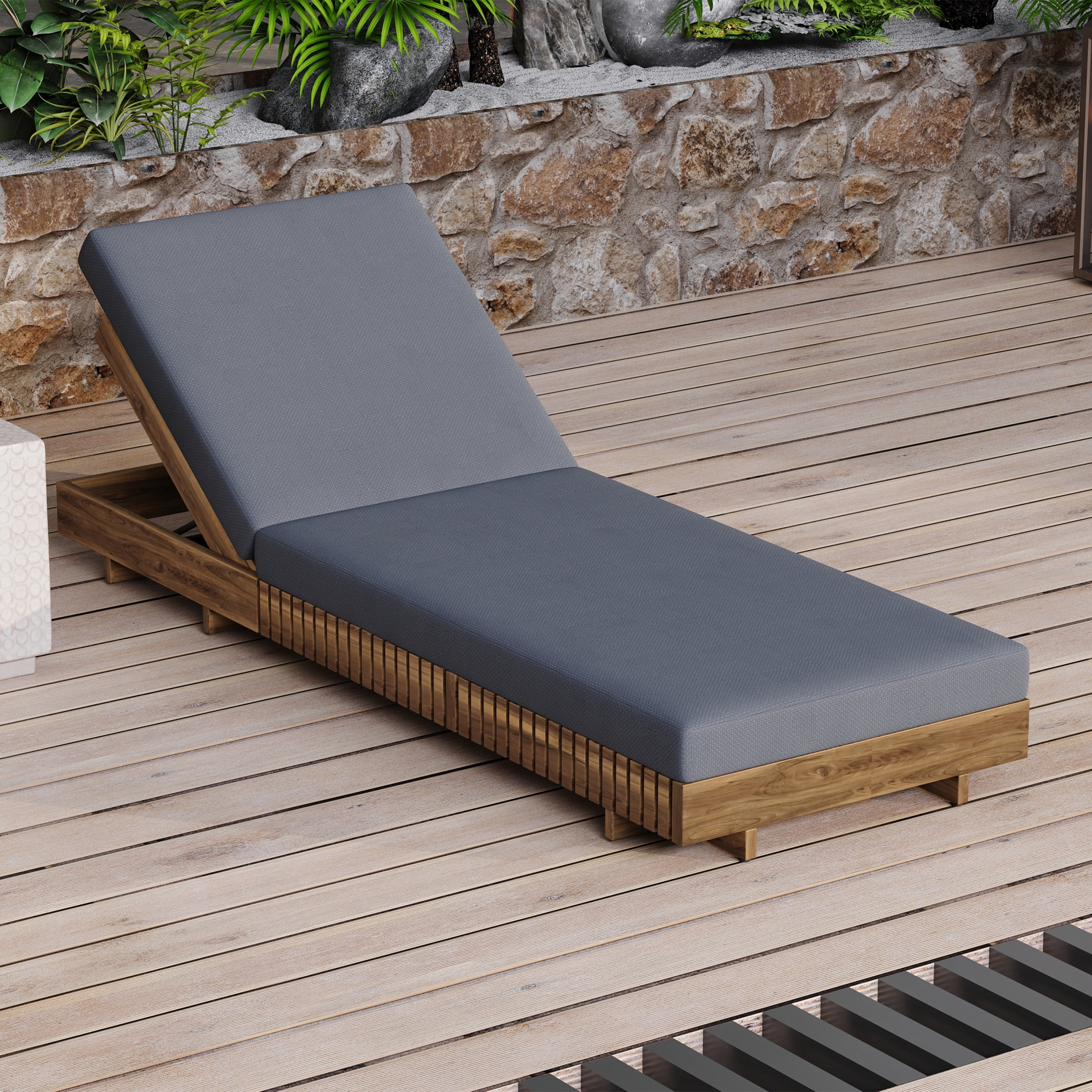 Christopher Knight Home Wood Outdoor Chaise Lounge Chair with Adjustable Backrest and Foldable Cushion, Dark Gray