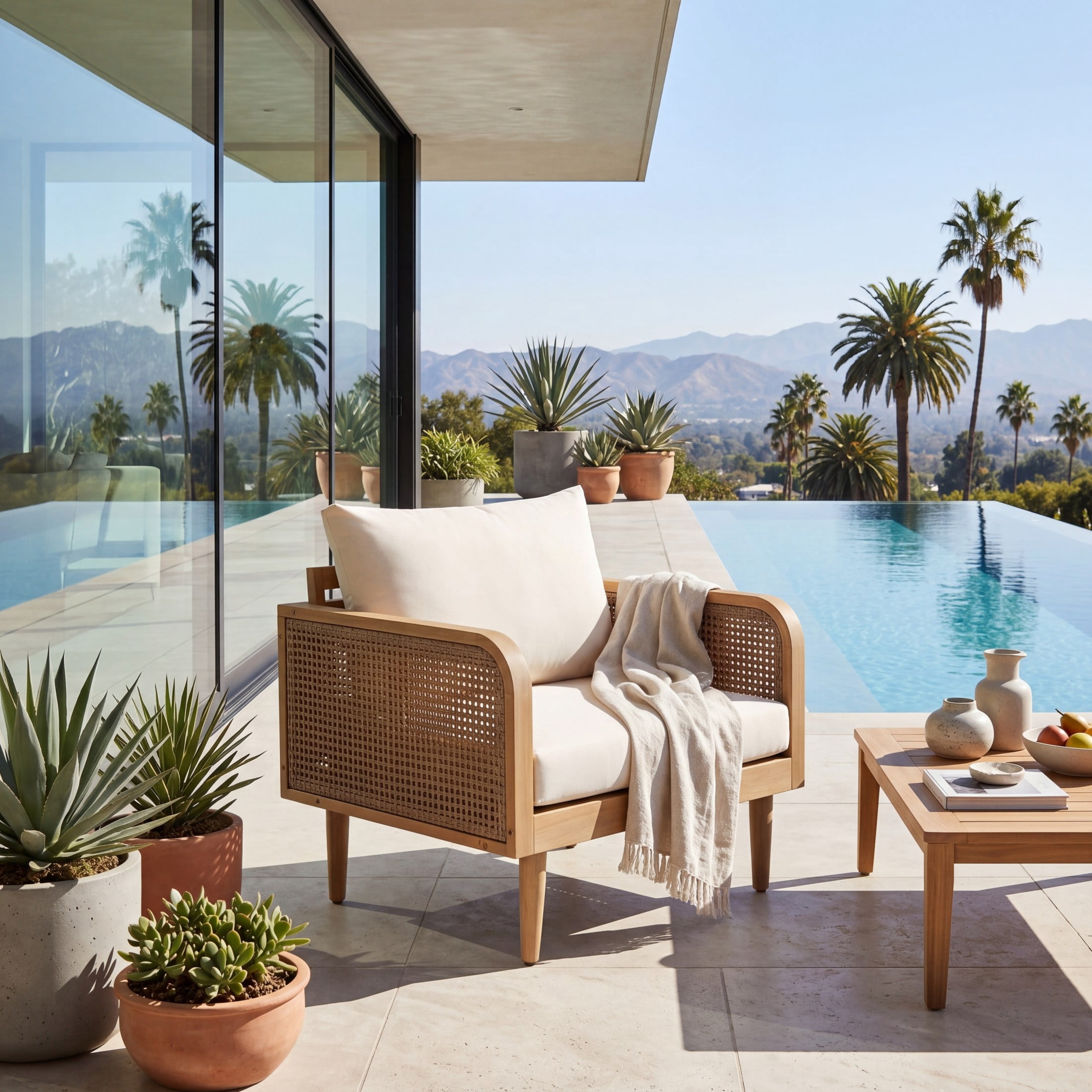 Christopher Knight Home Wood Outdoor Club Chair with  Woven Rattan Armrests and Cushions, Teak+Cream