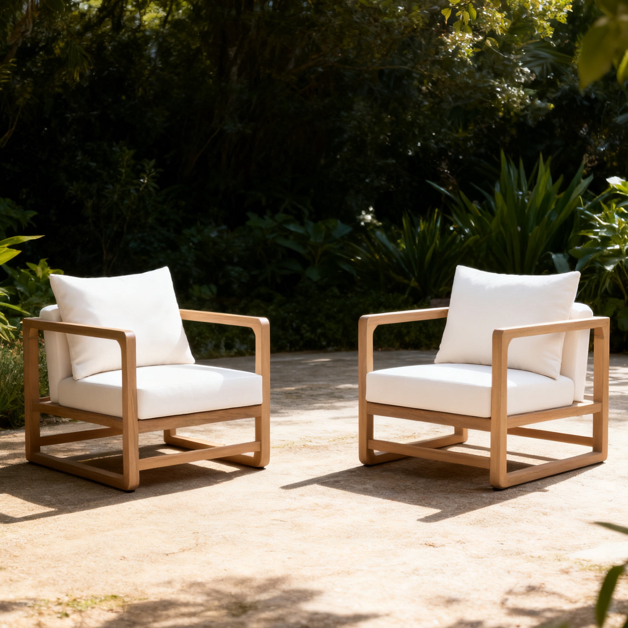 Christopher Knight Home Wood Outdoor Lounge Chair with Beige Cushion, Patio Deep Seating, Teak Finish, Set of 2