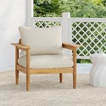 Christopher Knight Home Wood Outdoor Lounge Chair with Wide Backrest and Armrests, Beige Cushion