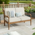thumbnail image 1 of Christopher Knight Home Wood Outdoor Loveseat with Carved Armrests and Legs, Beige Cushions, 1 of 7