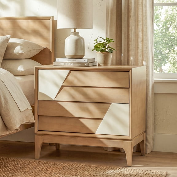 Christopher Knight Home Wooden Nightstand with 2 Drawers, Japandi Style Bedside Table, Natural